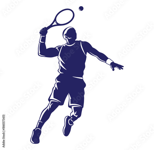 Tennis player silhouette serving the ball on a white background vector illustration