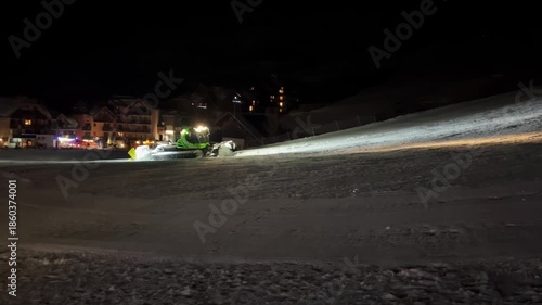Wallpaper Mural Snowcat climbs up the ski slope, compacting the snow beneath it Torontodigital.ca