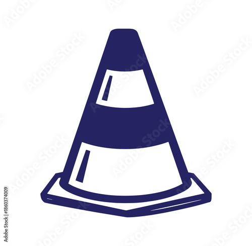Vector illustration of a blue and white construction safety cone isolated on white background