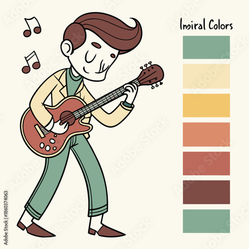 Man Playing Acoustic Guitar with Music Notes