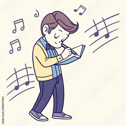 Man Writing Music Notes with Pencil