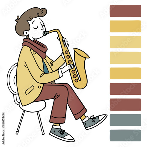 Musician playing saxophone in simple illustration style