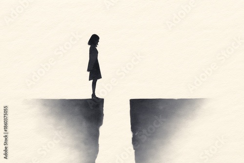 Person at the Edge Facing a Gap, Risk and Uncertainty Concept