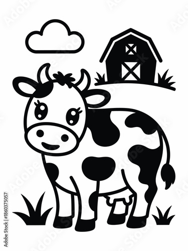 Playful cow in farmyard isolated on white background, Vector, illustration