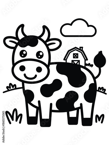 Happy cow in farmyard isolated on white background, Vector, illustration