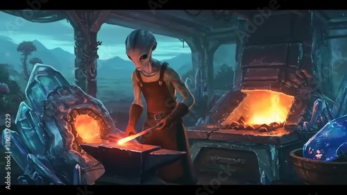 Blacksmith Working with Molten Metal in Forge.