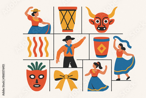 Paraguayan festival vector icons rugged flat style