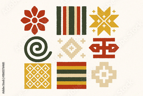 Paraguayan textile craft vector icons rugged flat style