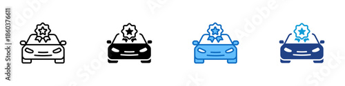 Car Award Multiple Style Icon Design Vector - vehicle with a badge symbol above, representing achievement, quality recognition, and excellence
