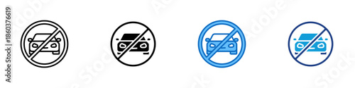 Car Prohibited Multiple Style Icon Design Vector - car symbol inside a prohibition sign, representing restriction, traffic control, and access limitation