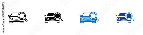 Car Search and Inspect Multiple Style Icon Design Vector - vehicle with a magnifying glass, representing inspection, search, and condition checking