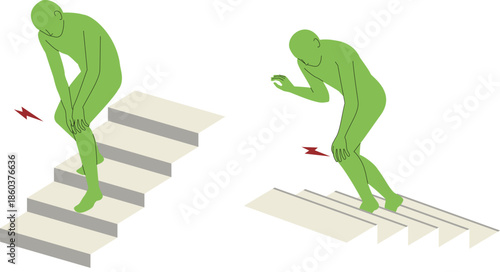 階段の昇り降りの時、膝が痛む人間の全身の略図イラスト