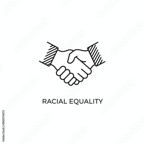 Handshake icon symbolizing racial equality in a simple line art style
