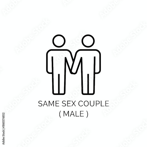 Simple icon representing a male same-sex couple holding hands in a minimalist line art style