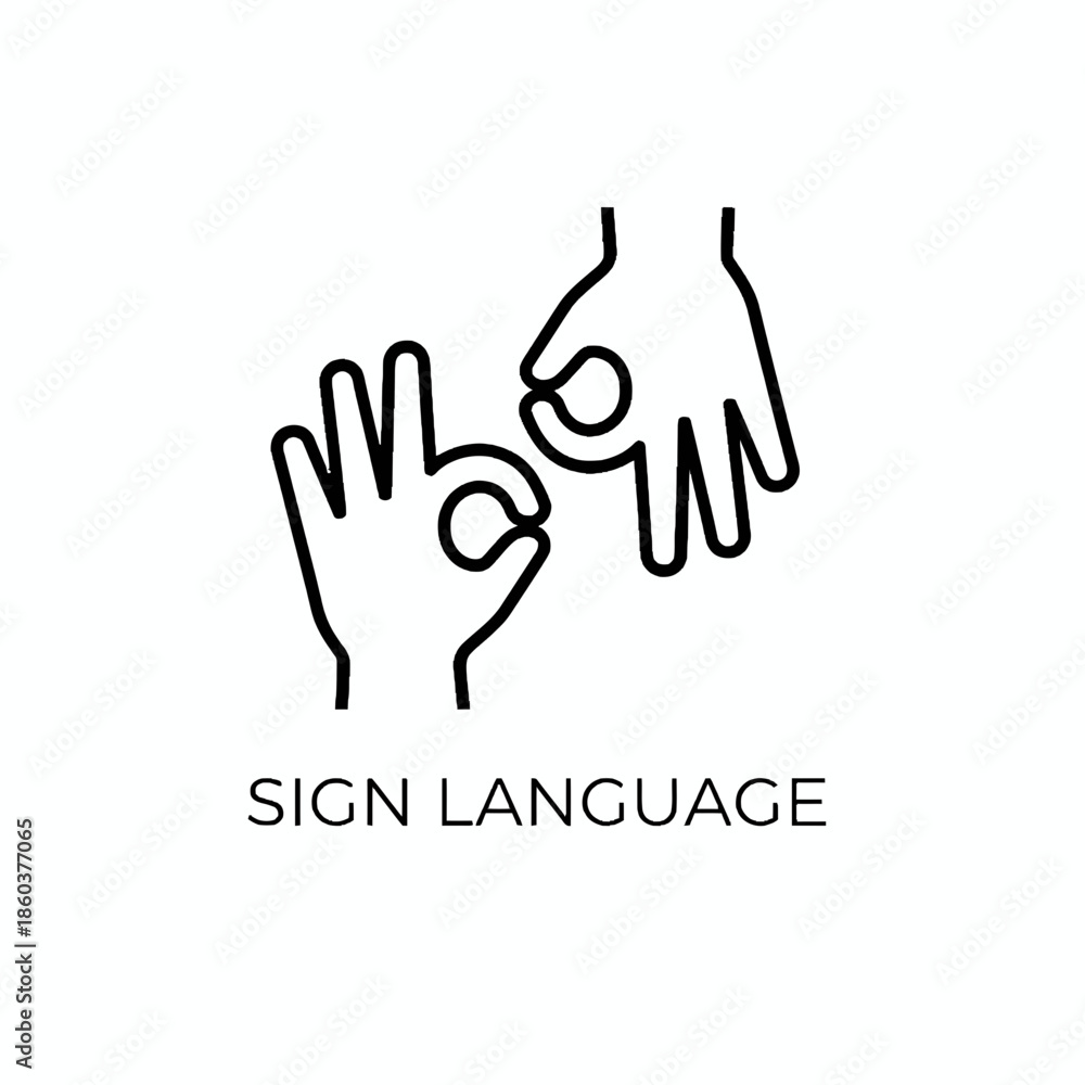 Obraz premium Simple line icon representing sign language communication between two hands