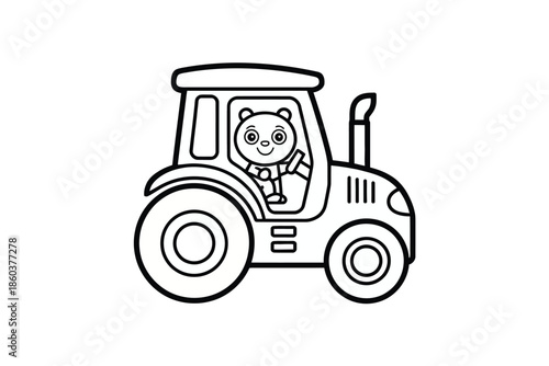 Cartoon panda driving tractor isolated on white background, Vector, illustration