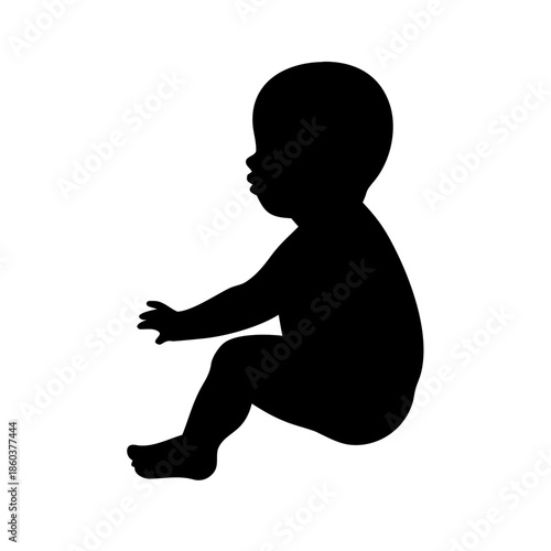 Adorable Baby Silhouette Sitting Side View Infant Toddler Shape Isolated on White