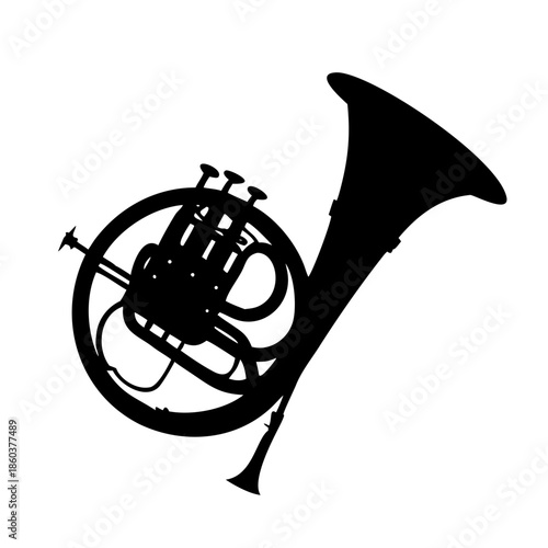 French Horn Musical Instrument Silhouette Brass Wind Section Icon Isolated