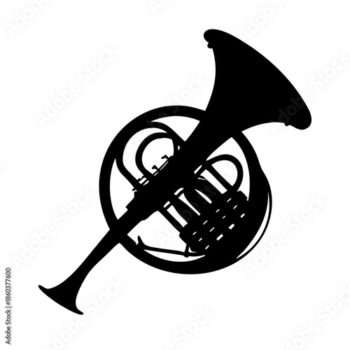French Horn Musical Instrument Silhouette Brass Wind Section Icon Isolated