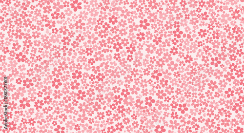 Sweet and playful seamless floral pattern filled with tiny hand-drawn pink and red blossoms, offering a cheerful and feminine background.
