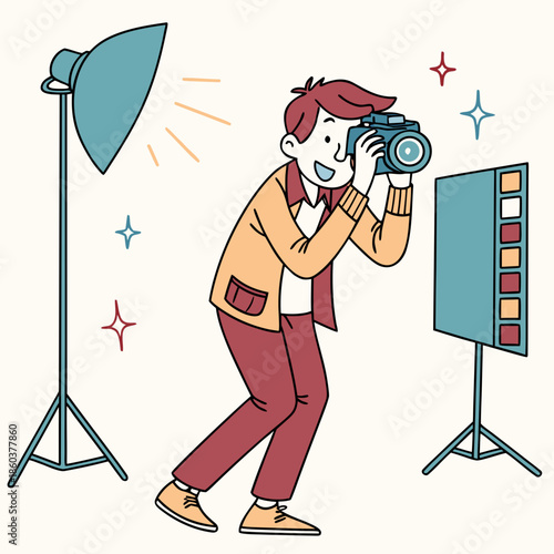 Photographer taking picture in studio setting