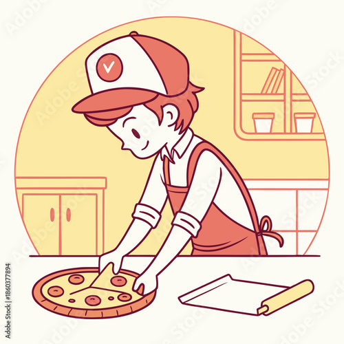 Pizza chef preparing a delicious pizza in the kitchen