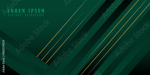 Abstact luxury green curve with border golden curve lines elegant and lighting effect on green background. modern, cover, illustration, flayer