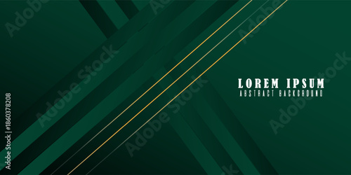Abstact luxury green curve with border golden curve lines elegant and lighting effect on green background. vector, modern