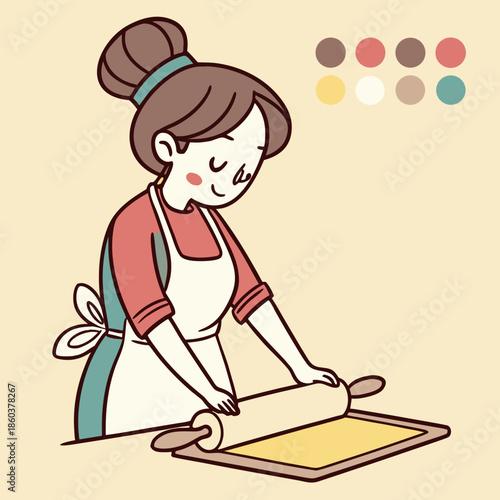 Woman rolling dough with rolling pin in kitchen