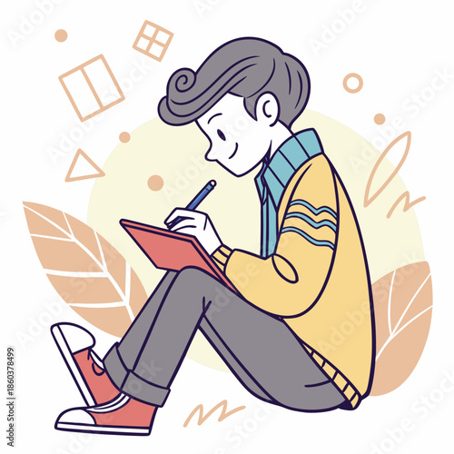 Young artist drawing on tablet with stylus