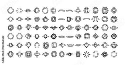 Luxury rings collection with diverse precious stones and engagement band silhouettes vector