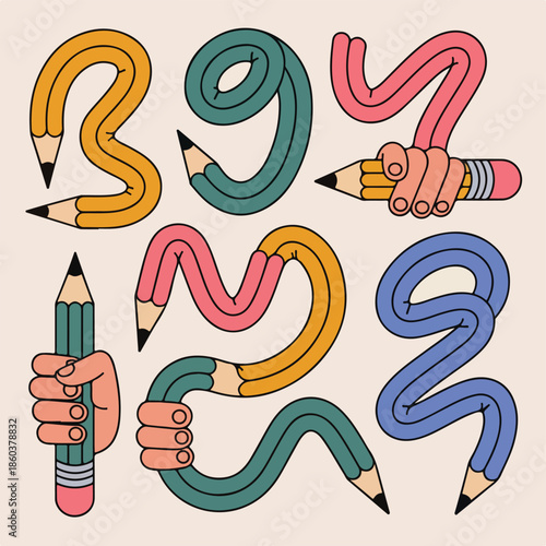  Creative Bent Pencil Doodle Vector Set