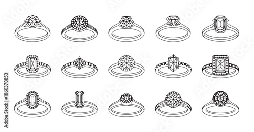 Assortment of engagement rings with different diamond cuts