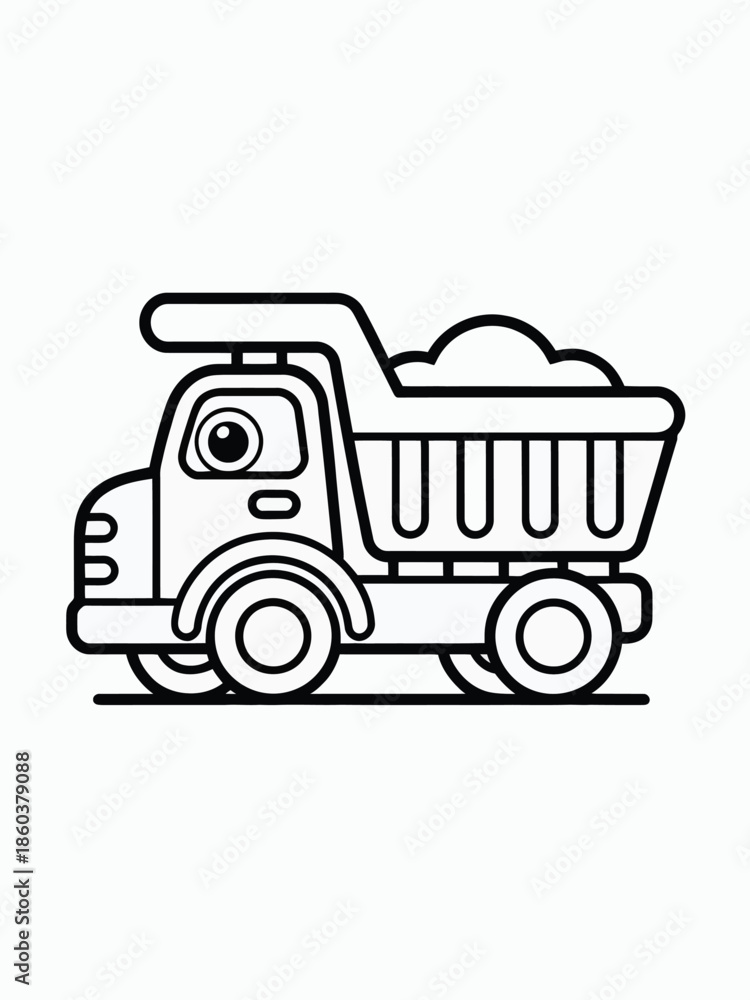Fototapeta premium Cartoon dump truck loaded with sand isolated on white background, Vector, illustration