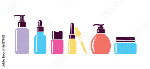 Illustration of a skin care bottle set. Beauty vector on a white canvas.