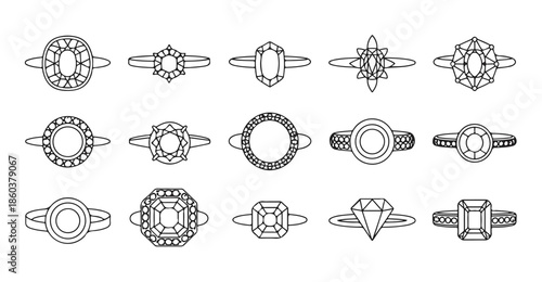 Collection of diamond engagement rings with different gemstone shapes