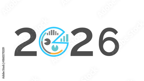 2026 number with incorporated business icons representing the business goals or targets, business  opportunities in new year 2026 concept vector  illustration on transparent background 