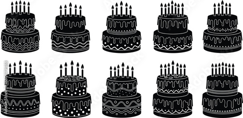 Set of Circus Performers, Clowns, and Acrobat Silhouettes Vector Illustration; Juggling, Gymnastics, Tightrope Walker, Stilts, Bear Trainer, and Entertainment Show Graphic Design.