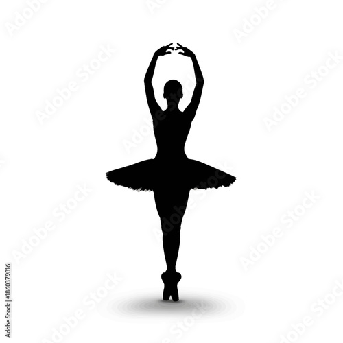 Silhouette of a Ballerina Dancing Gracefully with Arms Raised.
