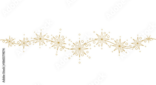 Elegant horizontal border featuring a wavy line adorned with delicate golden stars and sparkling dots on white.