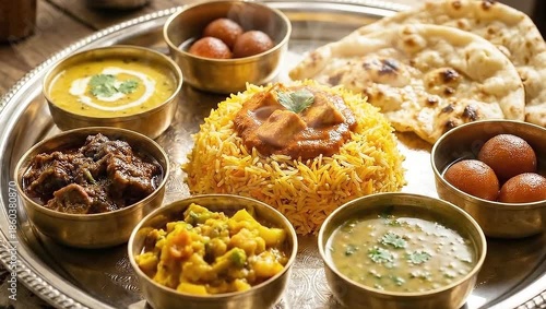 A traditional and vibrant indian thali offering a delightful array of authentic dishes