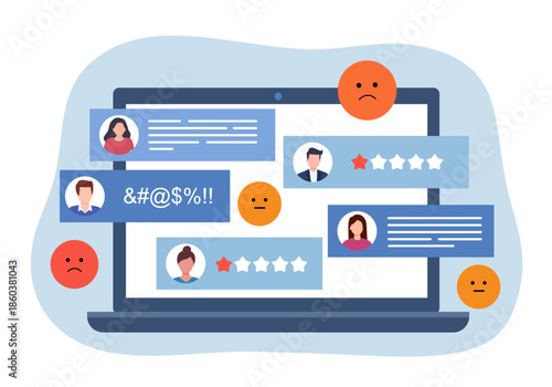 Customer feedback concept,woman use smart phone for Credit score or satisfaction measurement, customer satisfaction level emoji level. feedback star rating with good and bad emotions.