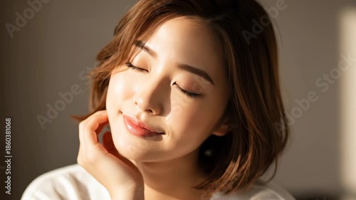 A serene woman meditating in a peaceful indoor setting in a video