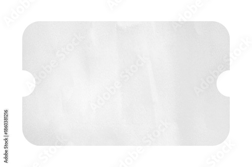 Blank White Vintage Ticket Template Mockup with Notches Isolated on White Background With Clipping Path. Retro Paper Voucher, Event Coupon or Admission Pass for Cinema, Concert, Theatre.