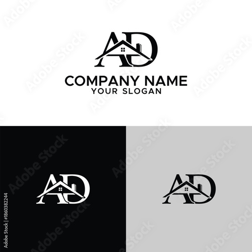 initial A and D with roofing logo designs