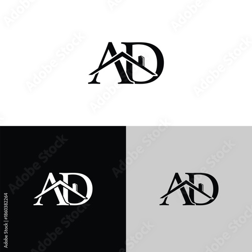initial A and D with roofing logo designs