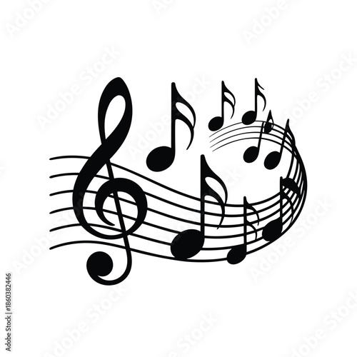 A swirling arrangement of musical notes and a treble clef illustrates the beauty of sound