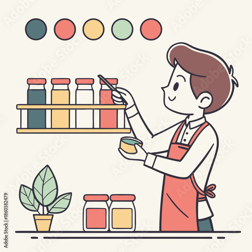 Young boy in apron conducting science experiment