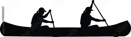 Silhouettes of children playing with watering can and funnel, black figures, imaginative cooperation, white background, creative learning and nurturing illustration