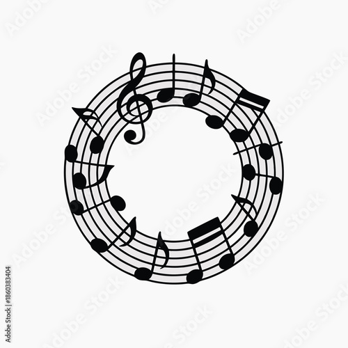 A circular arrangement of musical notes and symbols creates a visually harmonious and artistic design